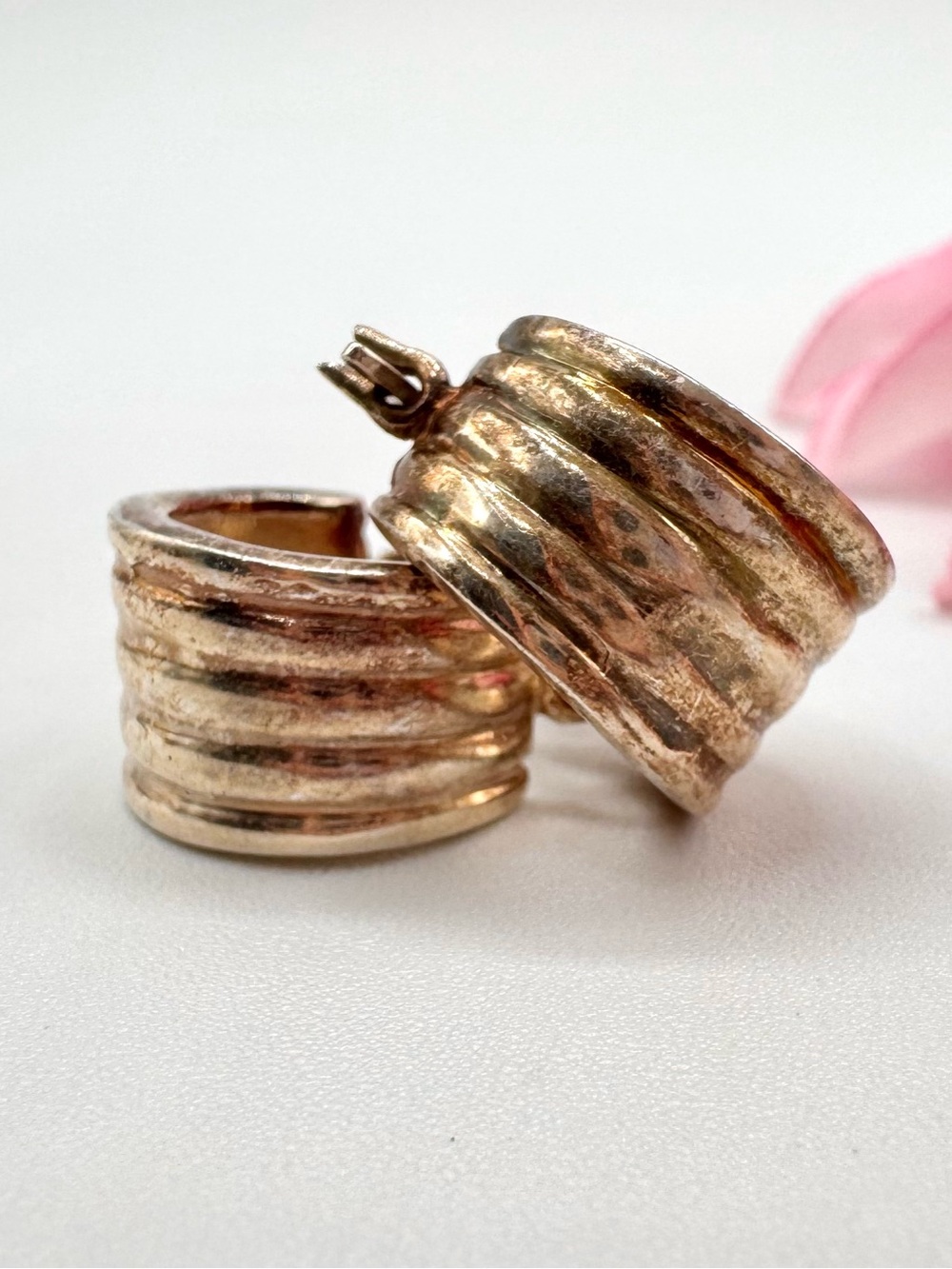 Vintage 925 Sterling Silver Wide Huggie Hoop Earrings Ribbed Stamped Tested